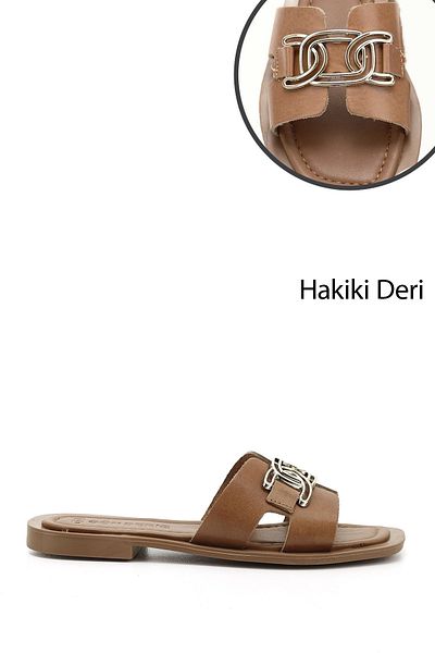 GÖNDERİ(R) Papuci din piele naturală cu cataramă bronzată pentru femei/fete