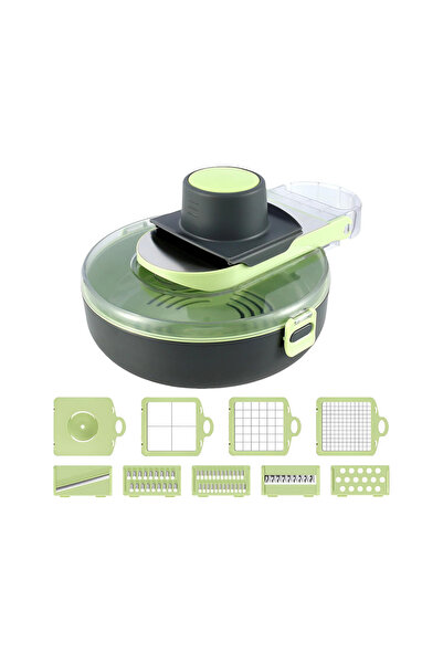 zola Multifunctional grater, 8 different blades, plastic, non-slip bottom, 30x22x10 cm, gray/green