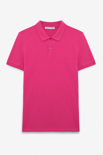 GRIMELANGE Skyloom Men's 100% Cotton Short Sleeve Regular Fit Fuchsia Polo Neck T-Shirt