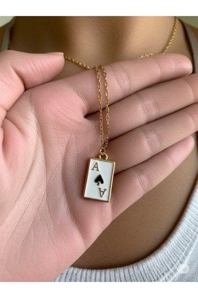HARİNA Siyah Maça Ası Gold Kolye