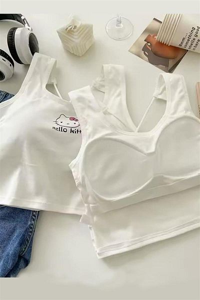 Karakedi White Hello Kitty Gloplu Backless Y2K Strap Crop