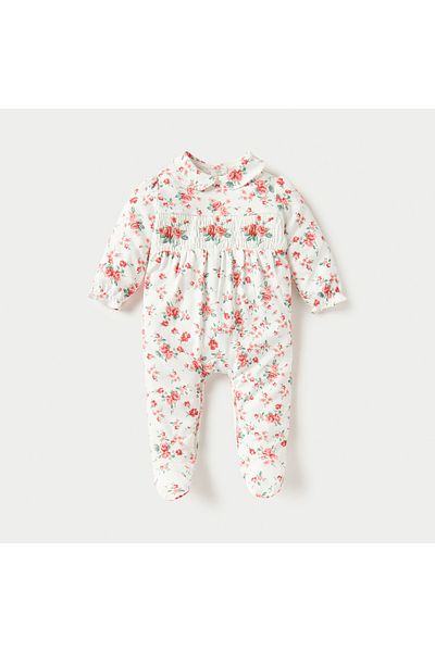 giggles All-Over Floral Print Closed Feet Sleepsuit With Long Sleeves