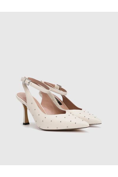 İLVİ Putellas Genuine Leather Cream Women's Heeled Sandals