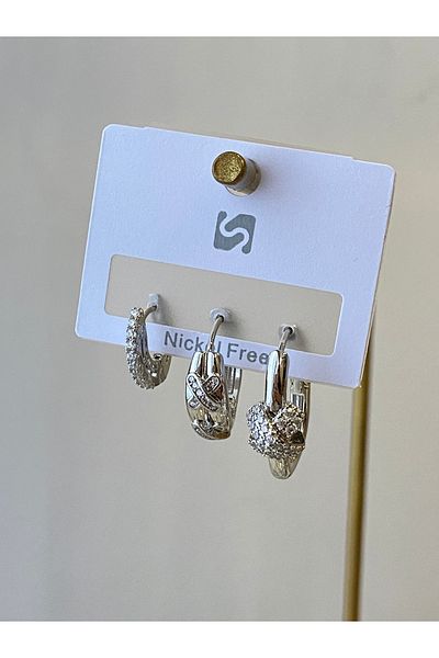 Çelik 3-Piece Zircon Stone X Steel Earrings