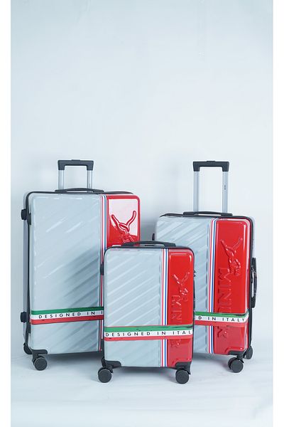 Mnuk Swagger Set Of 3 Luggage| Polycarbonate And Abs Hardside Trolley|20/24/28h| White Red