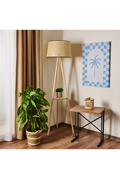 Evidea Lighting Sehpalı Siyah Biyeli Tripod Lambader - Krem / Natürel - 153 cm