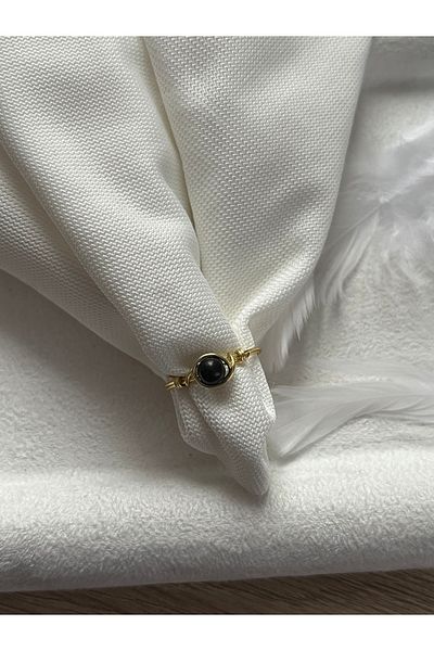 Pel Design Minimal Shungite Stone Gold Color Wire Ring