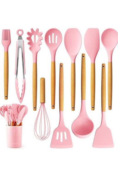 Nobrand Silicone Spoon Set with Wooden Handle - 11 Pieces