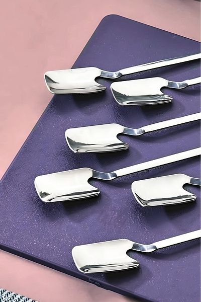 ÖzSa Home Luxury Ice Cream and Dessert Spoon Set of 6 with Stainless Steel Hanger 6 Ice Cream Spoons
