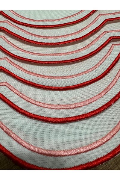 İNCİ ÇEYİZ 6 Pieces First Quality Linen Love Birds Matching Double Wrap Embroidered American Service Plate