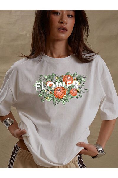 uyguntarz Μπλουζάκι με στάμπα Unisex Flowers Flower Design