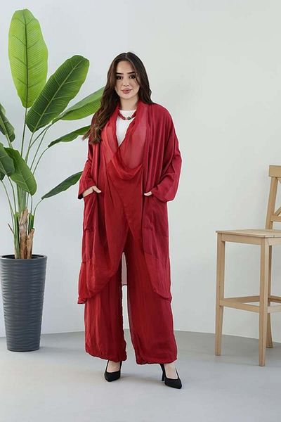 Ranasubaşı Double Breasted Silk Suit Red
