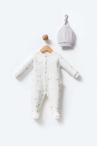 Bubbles 100% Organic Cotton Jungle Pattern Baby Front Opening Booties Jumpsuit