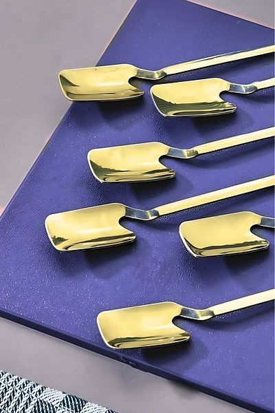 ÖzSa Home Luxury Ice Cream and Dessert Spoon Set of 6 with Stainless Steel Hanger 6 Ice Cream Spoons