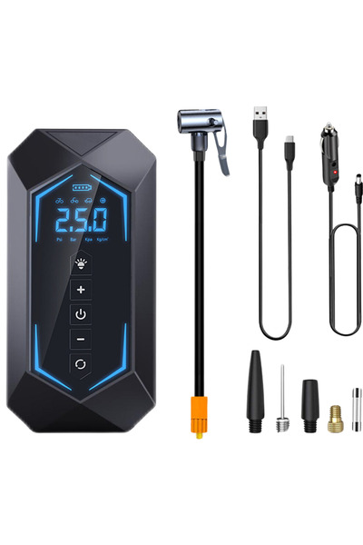 HASEPE Pompă de aer pentru mașină electrică HASEPE2, afișaj LCD digital, opțiune de încărcare a telefonului, lanternă LED, portabilă