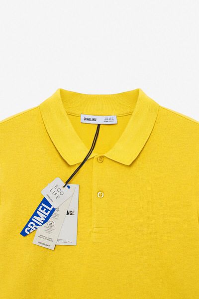 GRIMELANGE Skyloom Men's 100% Cotton Short Sleeve Regular Fit Yellow Polo Neck T-Shirt