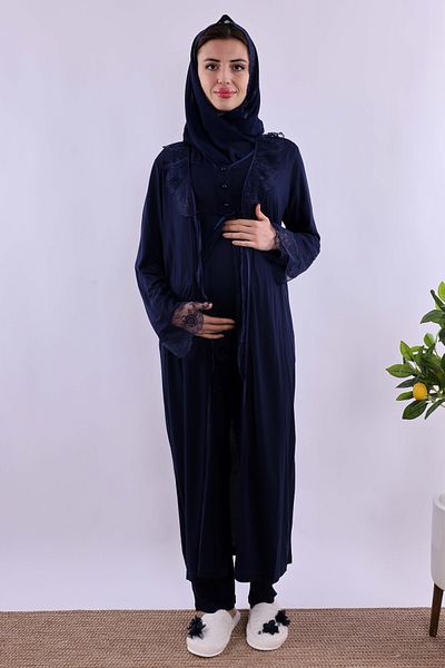 ByLohusa Effortt Navy Blue Maternity Sleepwear Set with Hijab Dressing Gown
