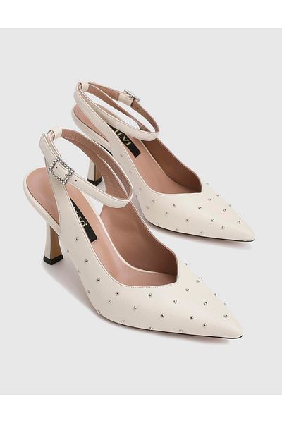 İLVİ Putellas Genuine Leather Cream Women's Heeled Sandals