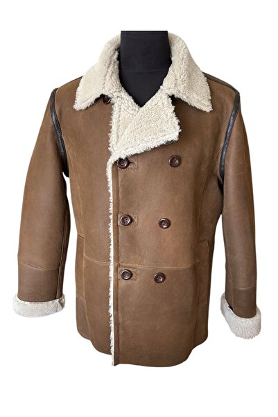 asus deri كورتينو - معطف رجالي من فرو الأغنام الأصلي بلون كونياك