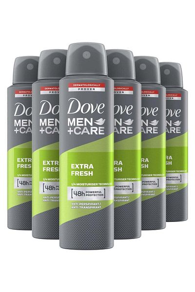 Dove Men+Care Extra Fresh Dry Antiperspirant Deodorant Spray 150ml (Pack of 6)