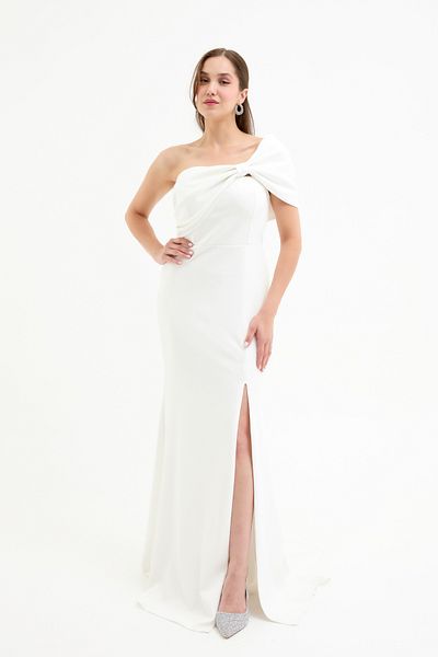 Lafaba Women's White Bow Detail Long Evening Dress