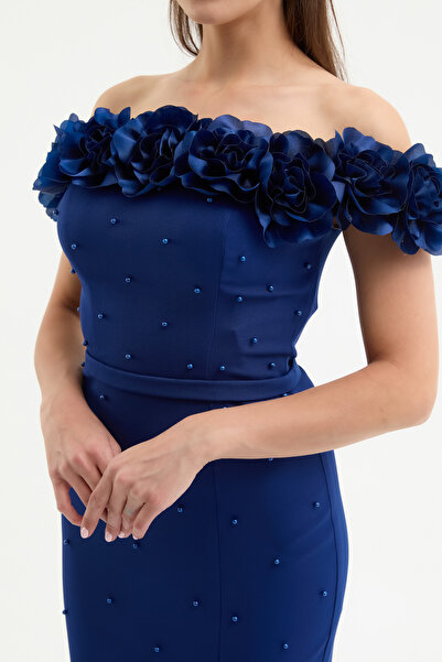 Lafaba Жіноче темно-синє плаття з квітковим декором і розрізом