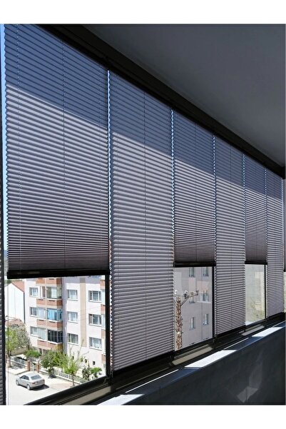 YAZAR HOME Kül Gri Renk Katlanır Cam Balkon Perdesi - Ofis Perdesi - Ev Perdesi - Salon Perdesi - Plise Perde