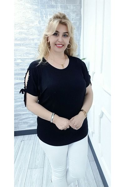 Esina Women's Shoulder Rope and Pearl Detailed Viscose Blouse