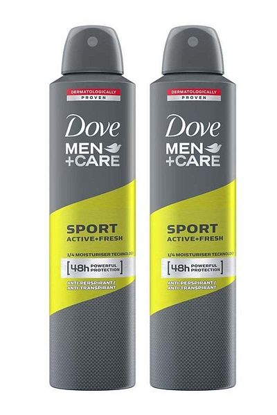 Dove بخاخ حماية قوية للرجال + كير سبورت أكتيف+ فريش 48 ساعة، 2 × 250 مل