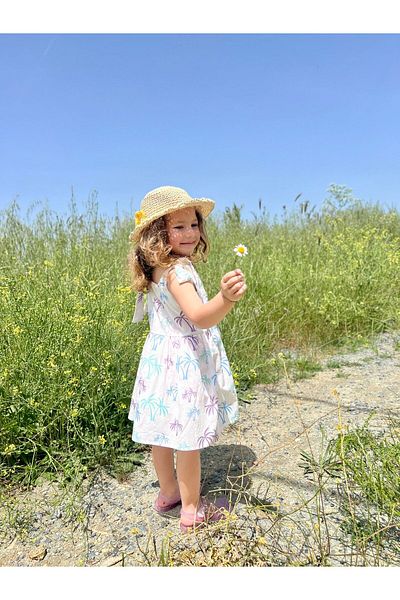 Little Pumpkin Palm Tree Patterned Girl's Summer Dress, Holiday Dress