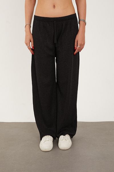 Asel Black Gray Smoked Women's Lycra Pants and Sweatpants - Casual Comfortable Home Wear Pajamas Set of 3