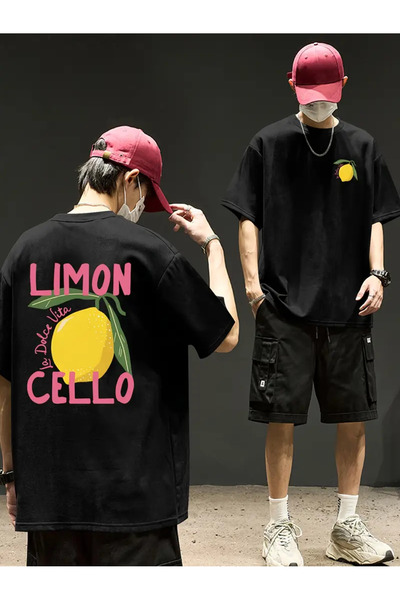 AEMİ تي شيرت كبير الحجم مطبوع عليه ظهر ليموني للجنسين مصنوع من القطن بنسبة 100%