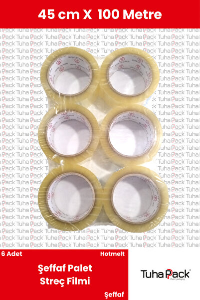 tuhapack plastic packaging Şeffaf Koli Bandı 45mm X 100m Hotmelt (6 ADET) - G...