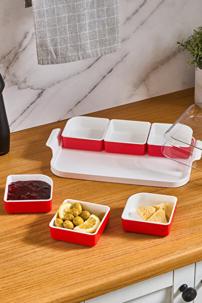 Karaca Set mic dejun cu 6 compartimente cu capac, roșu