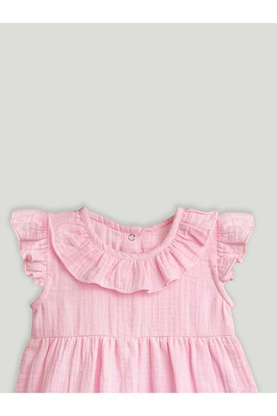 luay 100% Linen pink Blue Baby Frock with Frills, Cute and Trendy Summer Dress for Babies 12-18 M