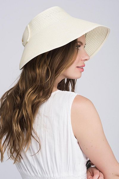 Axesoire 14624 - Ecru Bow Straw Visor Hat, Wide Open Top