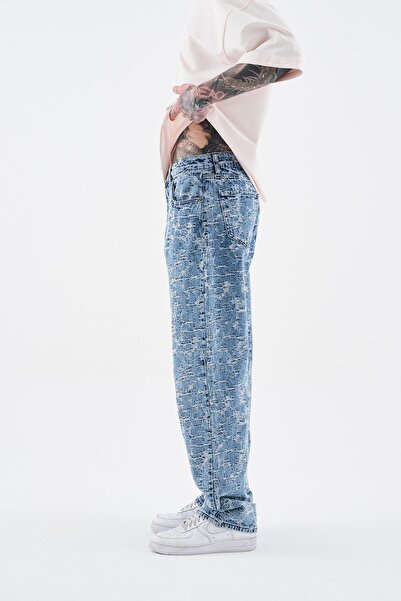 Machinist Мъжки дънки с шарки и текстура, светло сини