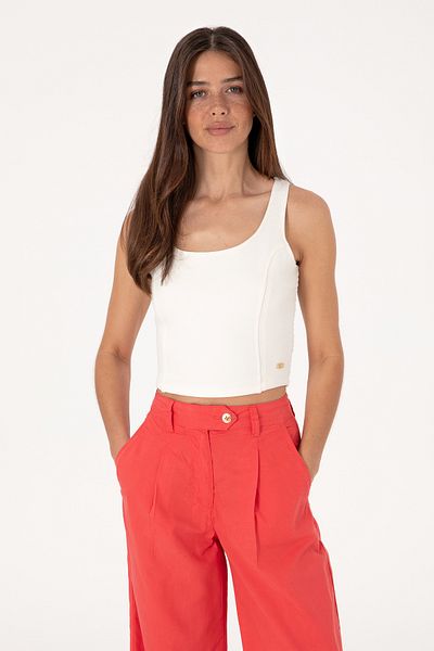 U.S. Polo Assn. Women's Cream Sleeveless Crew Neck T-Shirt 50300654-Vr071