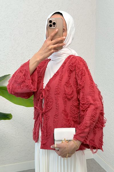 Salih Çelebi Tattered Tassel Kimono 2314 - Red