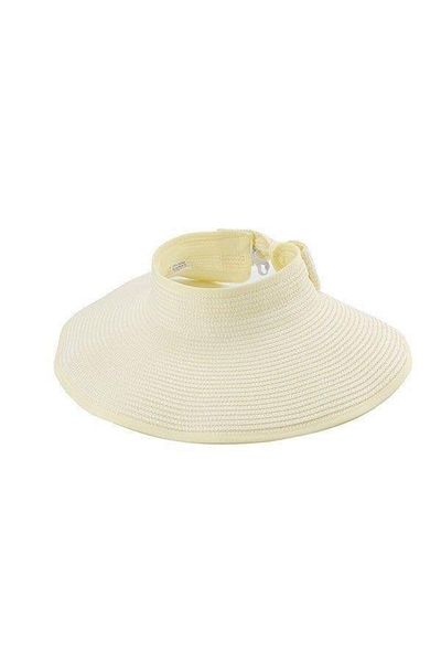 Axesoire 14624 - Ecru Bow Straw Visor Hat, Wide Open Top