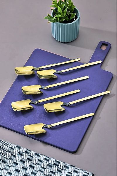 ÖzSa Home Luxury Ice Cream and Dessert Spoon Set of 6 with Stainless Steel Hanger 6 Ice Cream Spoons