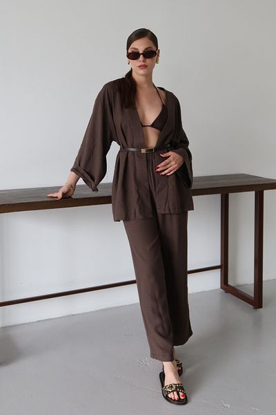 Laluvia Brown Belted Classy Suit - 8694
