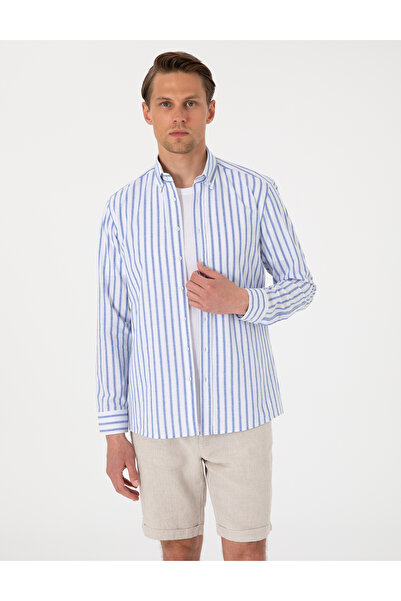 Pierre Cardin Lacivert Regular Fit Çizgili Uzun Kollu Gömlek 50307093-VR033