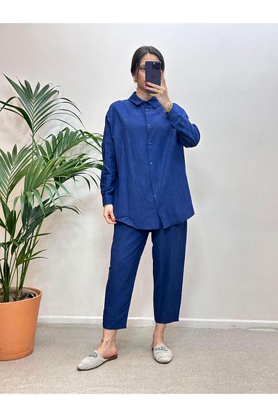 Ranasubaşı Shalwar Linen Double Suit Navy Blue