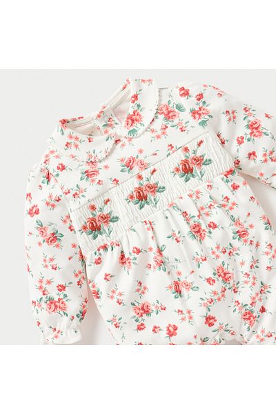 giggles All-Over Floral Print Closed Feet Sleepsuit With Long Sleeves