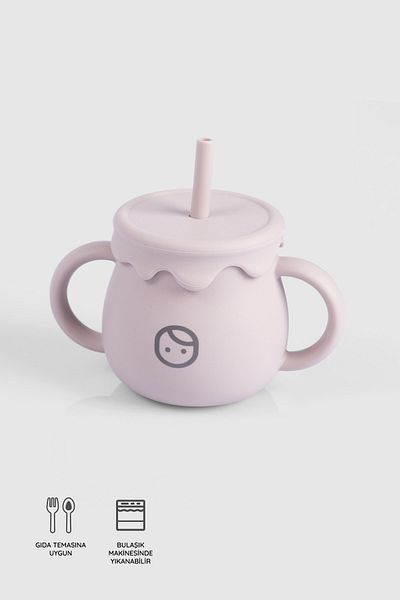 Little Gusto Silicone Water Bottle with Straw and Snack Cup Pink