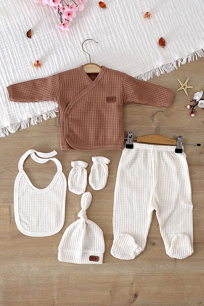 Sitilin Erke Baby Natural 100% Cotton Fabric 5 Piece Hospital Discharge Set Stl7001