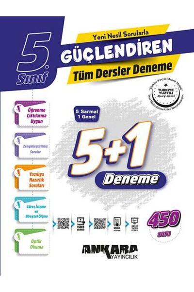 Ankara Yayıncılık 5.Sınıf Ankara Güçlendiren 5+1 Tüm Dersler Deneme / 5 Sarmal 1 Genel Deneme / 450 Soru / YENİİİ
