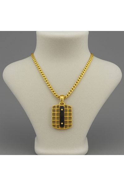 İNTERTAKI Gold-Black Steel Men's Necklace |   Crocodile Pattern Plate |   Stylish Design with Screw |   Does Not Fade |   Does Not Tarnish