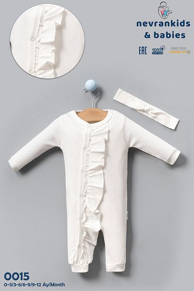 nevrankids Baby Girl Long Sleeve Ribbed Ruffle Jumpsuit